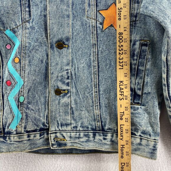 JD DESIGNWORKS Jacket Mens L Painted Applique Denim Trucker Button Up Blue VTG - Picture 11 of 16